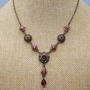 Vintage Nina Ricci Gothic Victorian Vamp Crystal Enamel Bronze Y Necklace 16.5"L